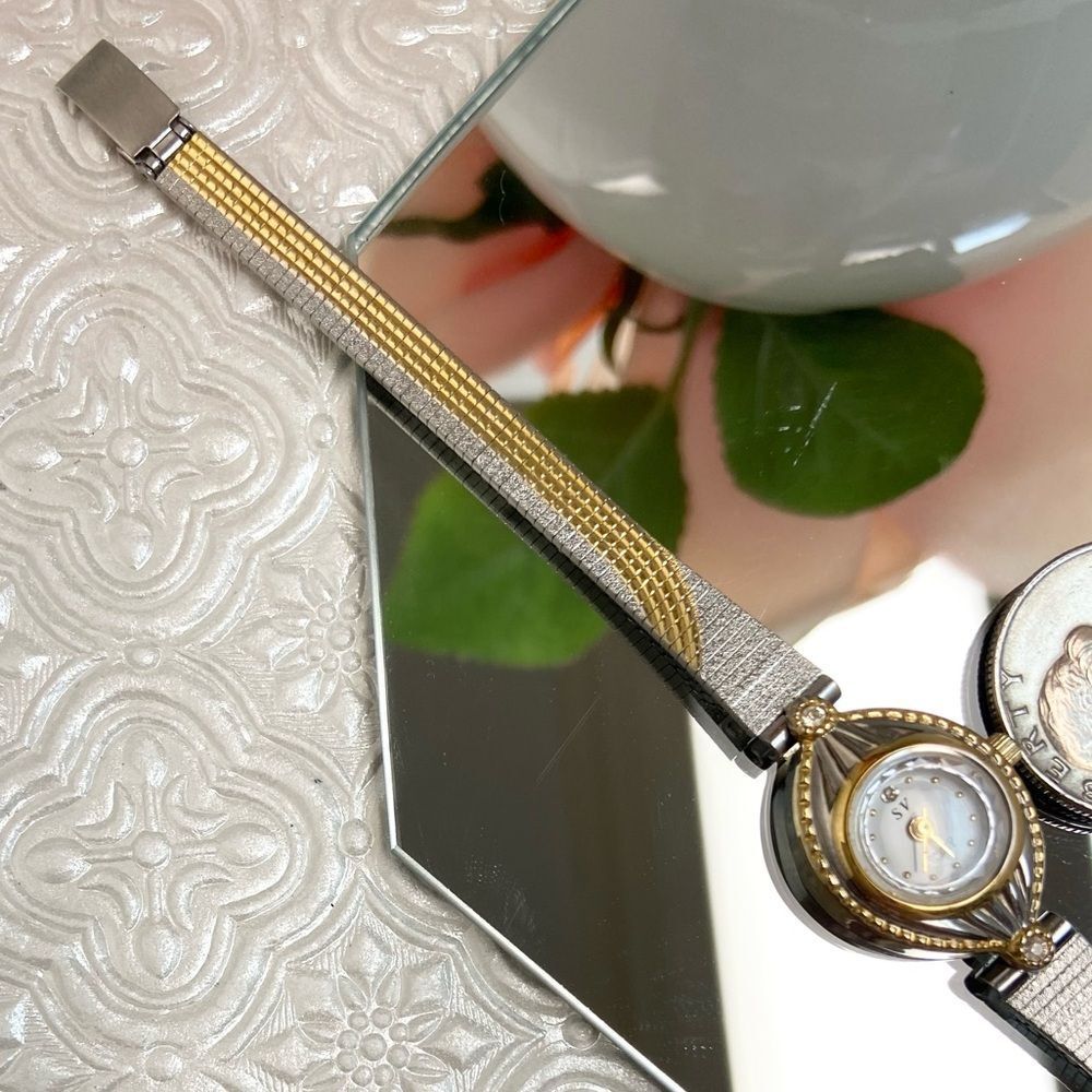 Vintage Sergio Valente Diamond Accented Dial Two-Tone Dainty Dress Watch - Picture 13 of 16